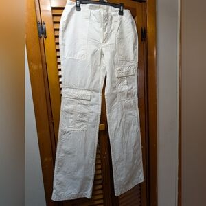 Free People Pants Cargo Women White Cotton Trousers Preppy Straight Leg 0